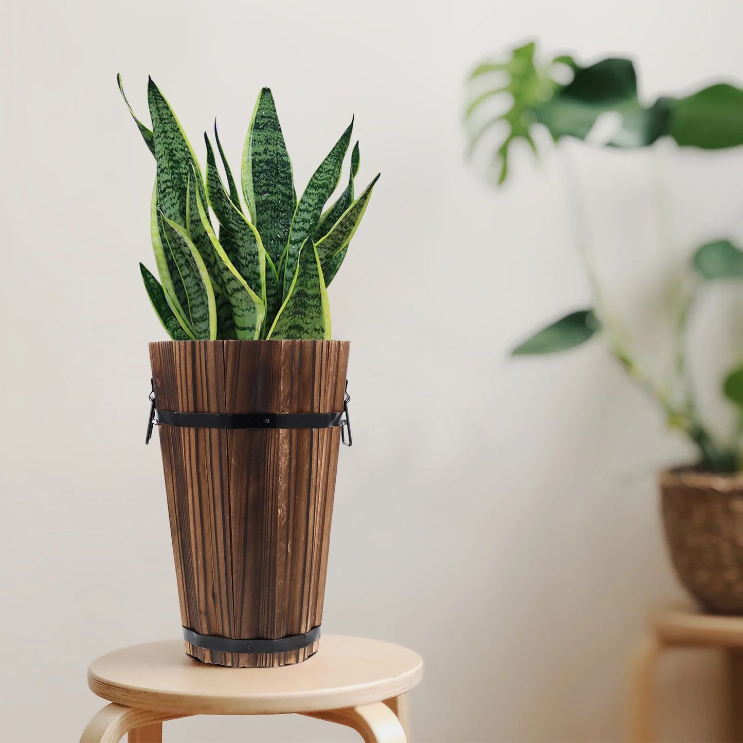 Tall Wooden Barrel Pot