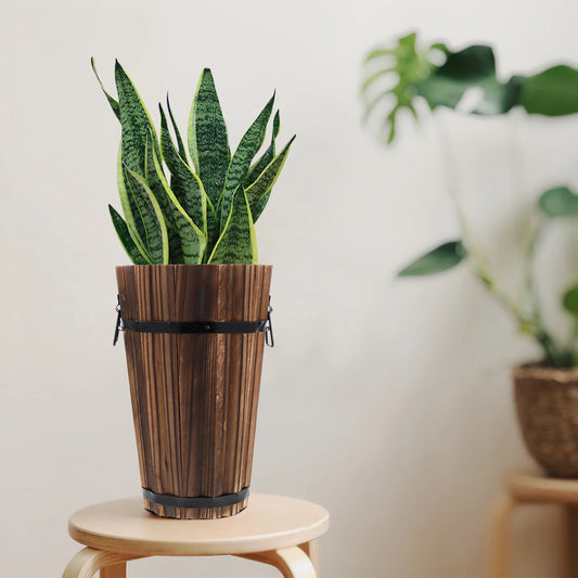 Tall Wooden Barrel Pot